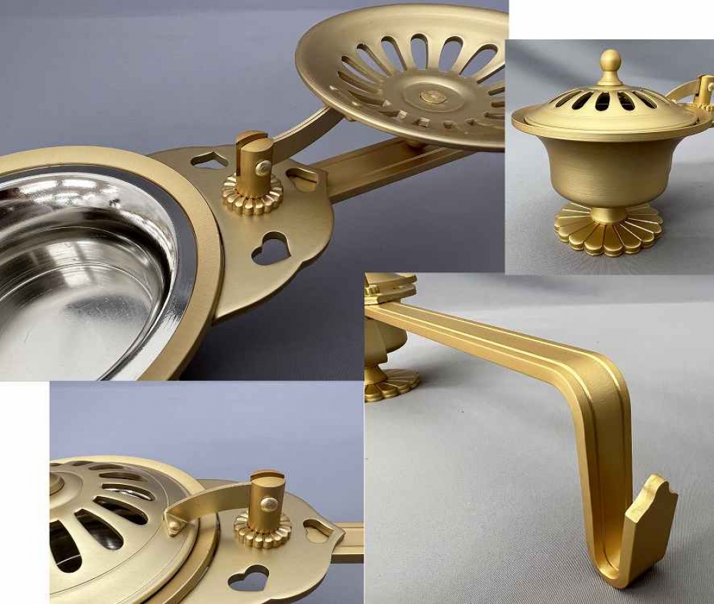 TB526黄銅製太子型柄香炉 透かし蓋細密地紋 248g◇真鍮/寺院仏具/